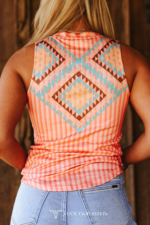 Striped Aztec Sleeveless Tank Top