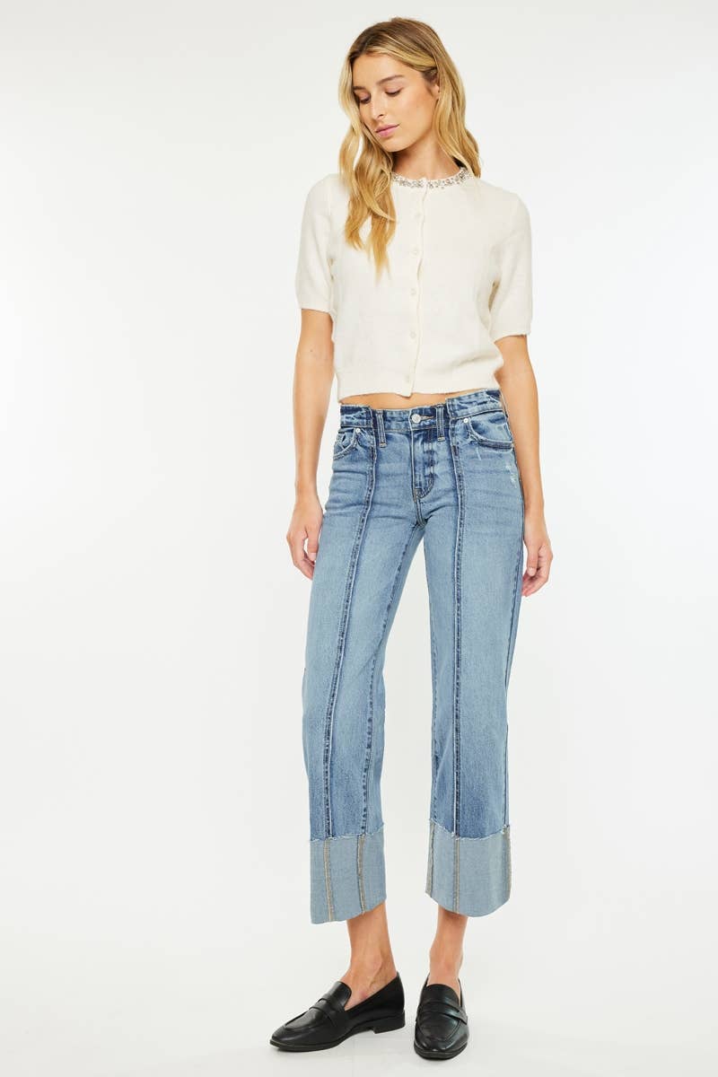 Mid Rise Cropped Wide Leg Jeans