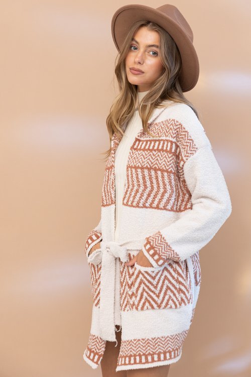 Aztec Pattern Long Cardigan