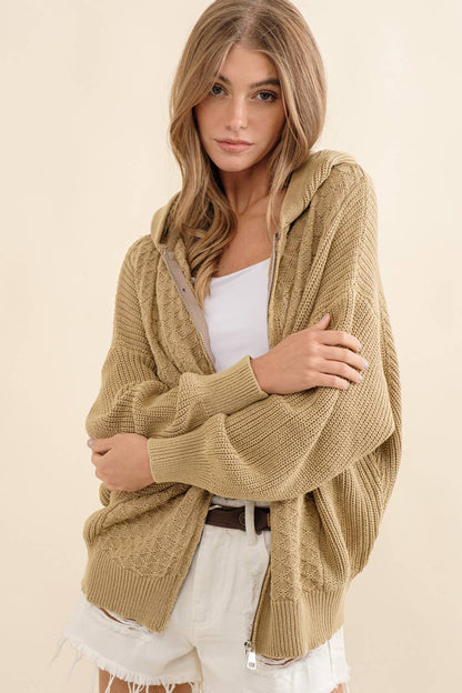 Mineral Washed Look Zip Up Hooded Sweater