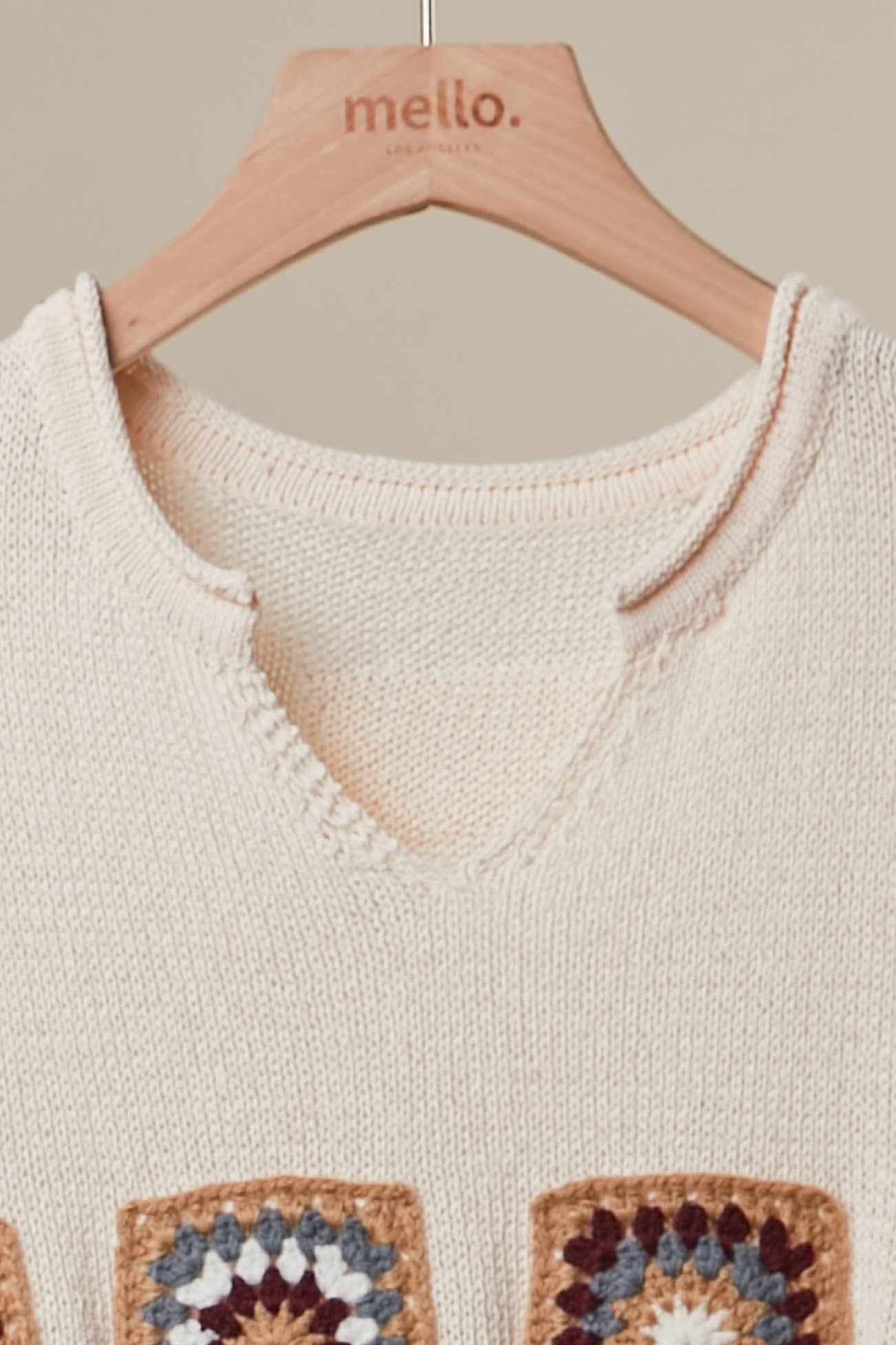 Granny Square Cropped Sweater with Stripes