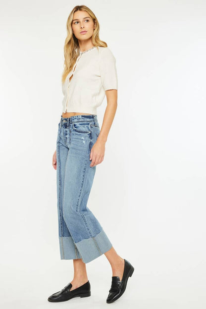 Mid Rise Cropped Wide Leg Jeans