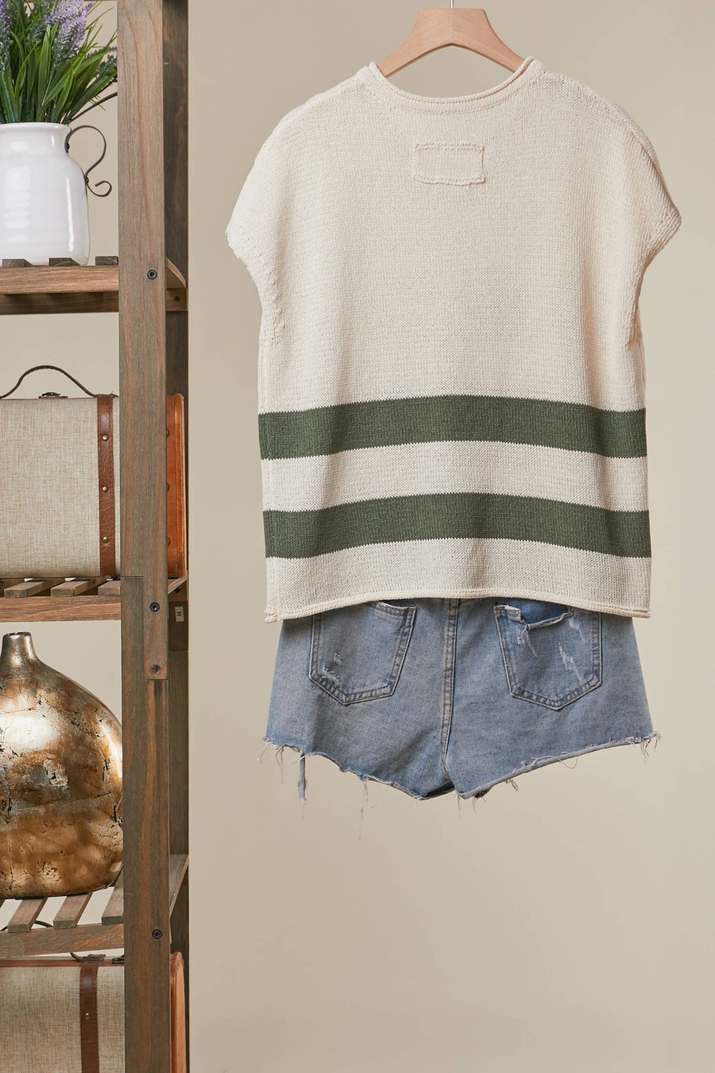 Granny Square Cropped Sweater with Stripes