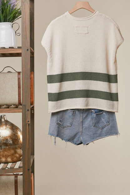 Granny Square Cropped Sweater with Stripes