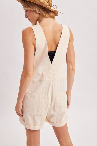 ZIPPER FRONT SNAP BUTTON SQUARE NECK SHORTALLS