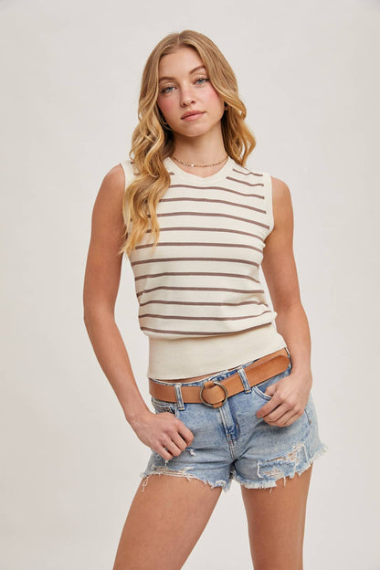 STRIPED KNIT SLEEVELESS TOP