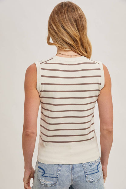 STRIPED KNIT SLEEVELESS TOP