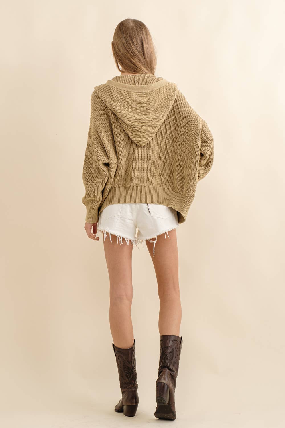 Mineral Washed Look Zip Up Hooded Sweater