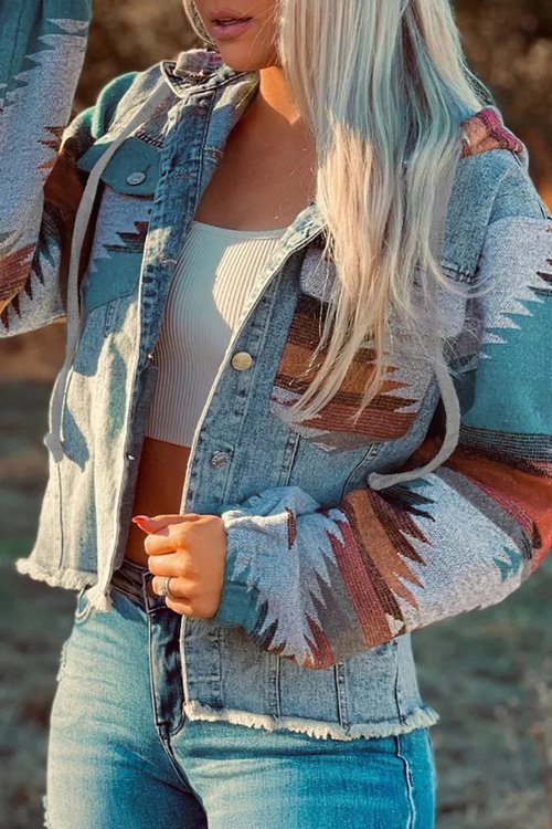 Boho Aztec Denim Jacket