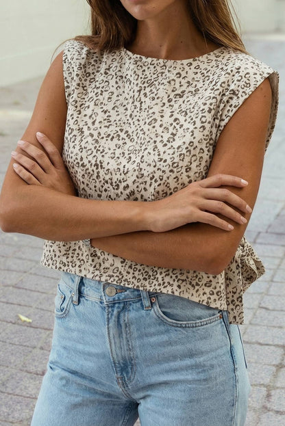 Western Leopard Print Knot Side Twill Top