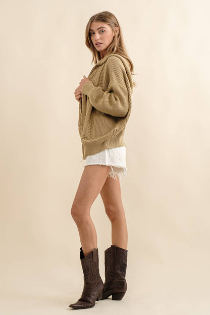 Mineral Washed Look Zip Up Hooded Sweater