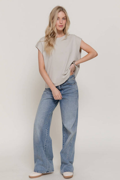 Sleeveless Round Neck Garment Dye T-Shirt
