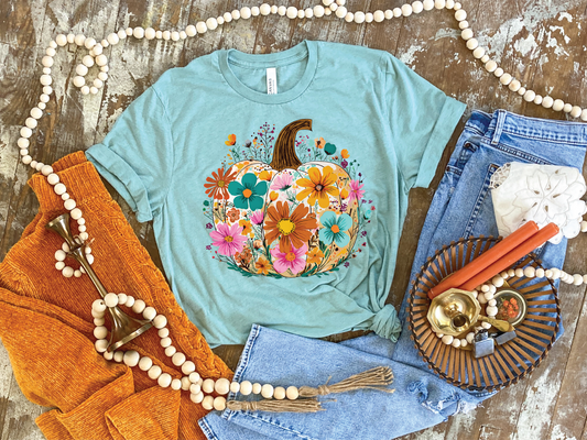 Floral Daisy Pumpkin- Fall Graphic Tee