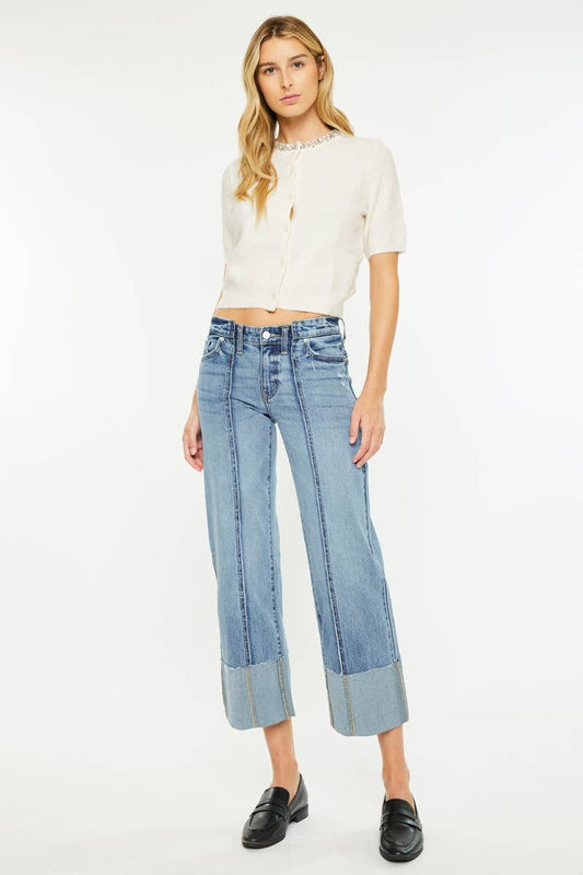 Mid Rise Cropped Wide Leg Jeans