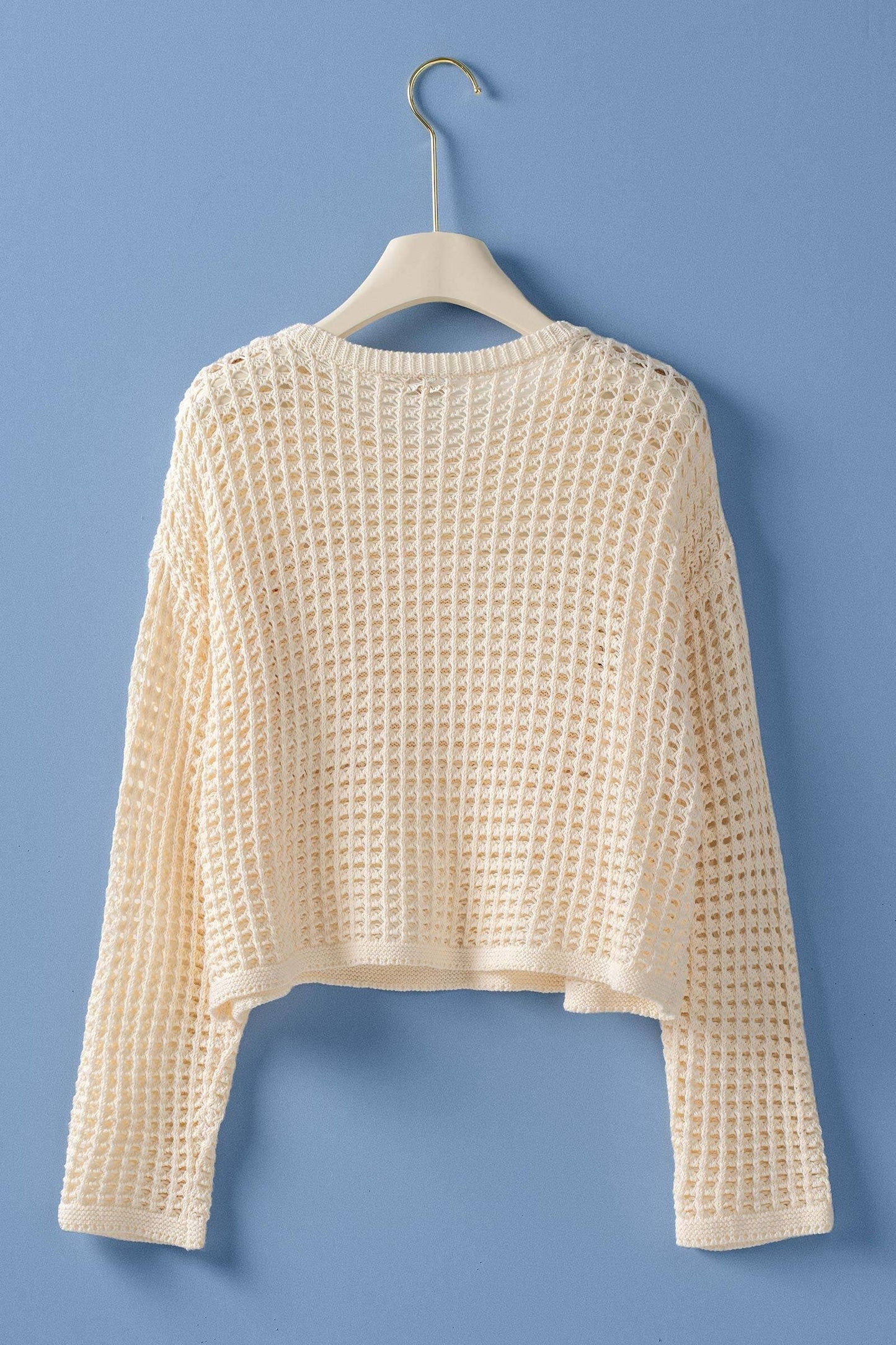 American Flag Patch Open Knit Cotton Sweater