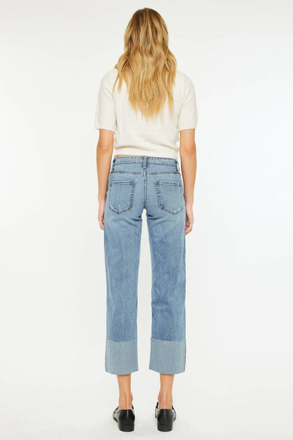 Mid Rise Cropped Wide Leg Jeans