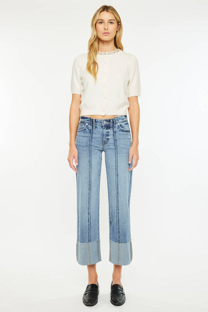 Mid Rise Cropped Wide Leg Jeans
