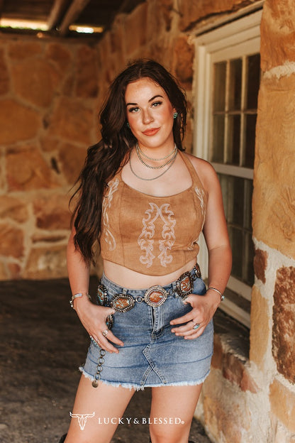 Denim Stretch Skirt Frayed Hem